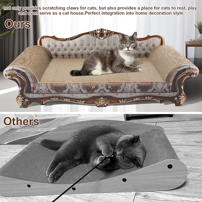 Sofa Shaped Scratching Couch,Thick Scratching Cardboard, Lounge Bed for Indoor Rest&amp;Play, Sofa Scratcher Pad (39.4" L X 14.4 "W X 14" H)