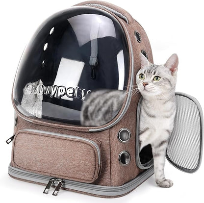 Cat Backpack Carrier, Breathable Cat Carrier Large Space Bubble Pet Backpack for Kitty Small Dog up to 15lbs, Transparent &amp; Foldable Pet Carrier for Travel Hiking