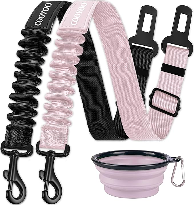 COOYOO Dog Seat Belt,3 Piece Set Retractable Dog Car Adjustable Seatbelts for Vehicle Nylon Pet Safety Heavy Duty &amp; Elastic &amp; Durable Car Harness for Dogs