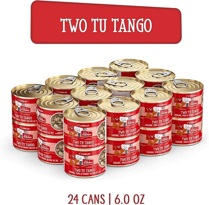 Weruva Cats in The Kitchen, Two Tu Tango with Sardine, Tuna &amp; Turkey Au Jus Cat Food, 6oz Can (Pack of 24)