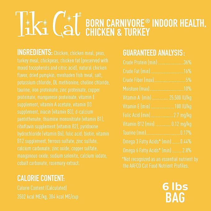 Tiki Cat Born Carnivore Indoor Health Dry Cat Food, Chicken &amp; Turkey Meal, 6 lbs. Bag