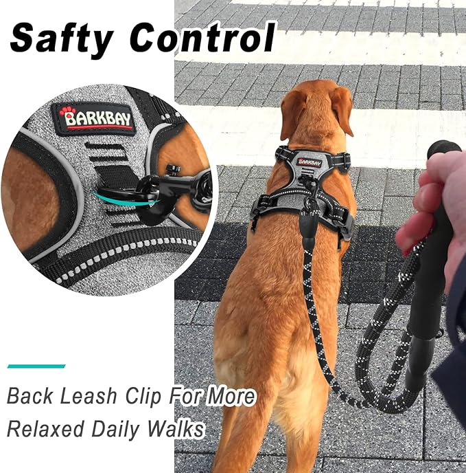 BARKBAY No Pull Dog Harness Large Step in Reflective Dog Harness with Front Clip and Easy Control Handle for Walking Training Running(Flint Gray,L)