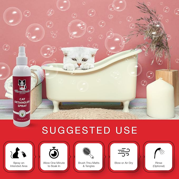 Warren London Cat Detangler Spray Bundle with Pin Brush for Matted Hair | Leave in Conditioner Pet Detangling Spray That Demattes &amp; Refreshes | 8oz w/Pin Brush