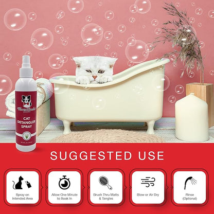 Warren London Cat Detangler Spray Bundle with Pin Brush for Matted Hair | Leave in Conditioner Pet Detangling Spray That Demattes &amp; Refreshes | 8oz w/Pin Brush