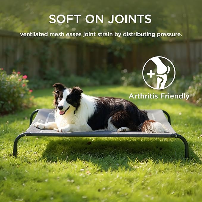 Bedsure Outdoor Elevated XL Dog Bed, Portable Indoor &amp; Outdoor Cooling Raised Cot Pet Hammock Bed with Skid-Resistant Feet, Frame with Breathable Mesh, Black, 54 inches