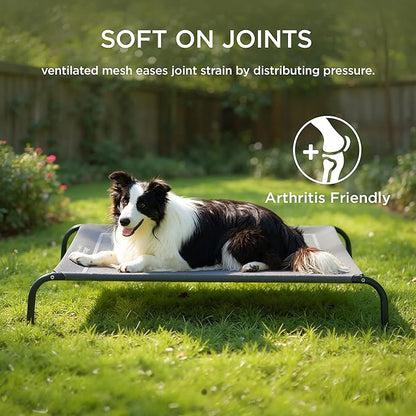 Bedsure Outdoor Elevated Dog Bed Medium Size Dog, Portable Indoor &amp; Outdoor Cooling Raised Cot Pet Hammock Bed with Skid-Resistant Feet, Frame with Breathable Mesh, Grey, 43 inches