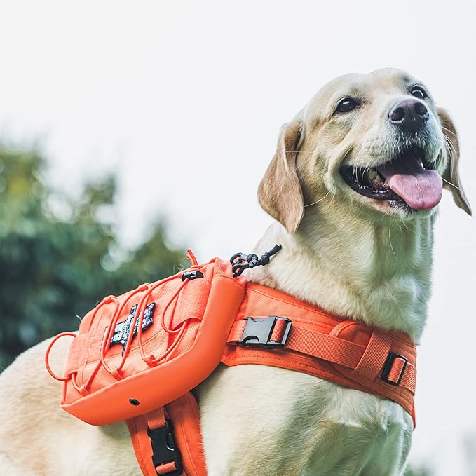 ONETIGRIS Dog Backpack for Medium &amp; Large Dogs, Nylon Backpack for Dogs Tactical Pet Backpack with Side Pockets for Hiking Walking Training Running (Orange, Medium)