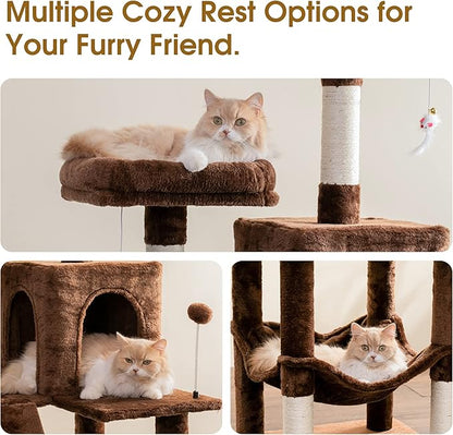 MWPO 70.1-Inch Large Cat Tree, Multi-Level Tall Cat Tower for Indoor Cats, Plush Cat Condo with Big Padded Perches, Sisal-Covered Scratching Posts, Hammock, Toys for Kittens &amp; Cats - Brown