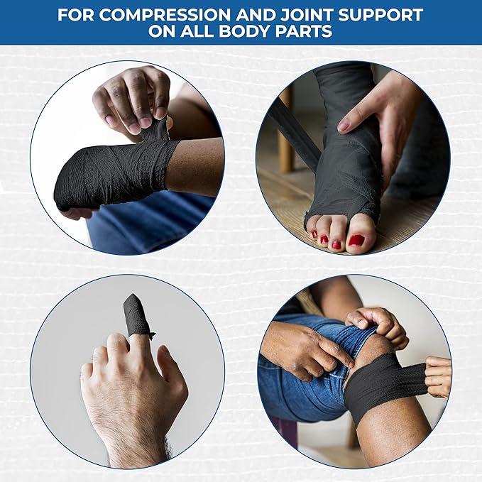 Self Adhesive Bandage Wrap - Pack of 12 Black Color, Non-Woven, Breathable &amp; Water-Resistant Vet Wrap for First Aid, Sports Injury, Body Sprains, &amp; Pets - 2 Inch x 5 Yards
