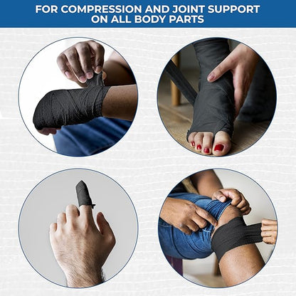 Self Adhesive Bandage Wrap - Pack of 12 Black Color, Non-Woven, Breathable &amp; Water-Resistant Vet Wrap for First Aid, Sports Injury, Body Sprains, &amp; Pets - 2 Inch x 5 Yards