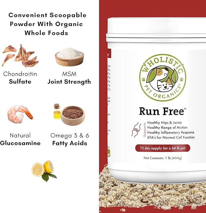 Wholistic Pet Organics Joint Supplement for Dogs - 1 Lb - Daily Dog Hip and Joint Supplement with Glucosamine Chondroitin &amp; MSM to Support Mobility - All Breeds &amp; Ages - Organic Glucosamine for Dogs