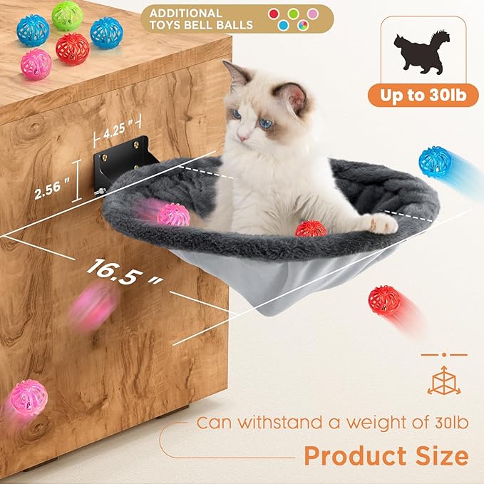 Cat Hammock Wall Mounted, Foldable &amp; Stable Cat Beds- Breathable Cats Wall Shelves for Sleeping, Playing, Climbing, and Lounging - Maximum Hold Up to 30lb（Gray,Faux Rabbit Fur）