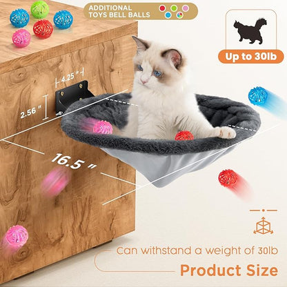 Cat Hammock Wall Mounted, Foldable &amp; Stable Cat Beds- Breathable Cats Wall Shelves for Sleeping, Playing, Climbing, and Lounging - Maximum Hold Up to 30lb（Gray,Faux Rabbit Fur）