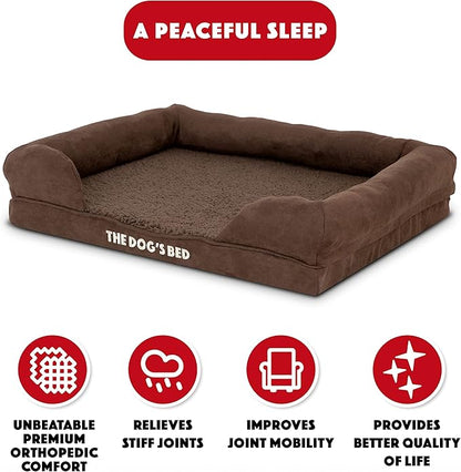 The Dog’s Bed Orthopedic Dog Bed Medium Brown Plush 25.5x20, Premium Memory Foam, Pain Relief: Arthritis, Hip &amp; Elbow Dysplasia, Post Surgery, Lameness, Veterinary Approved, Waterproof Washable Cover