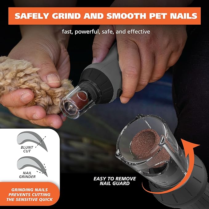 Wahl Grind &amp; Smooth 2 Speed Battery Dog Nail Grinder with Concave Rounding Tip and Nail Guard for Increased Safety and Precise Nail Grinding - Model 3026333