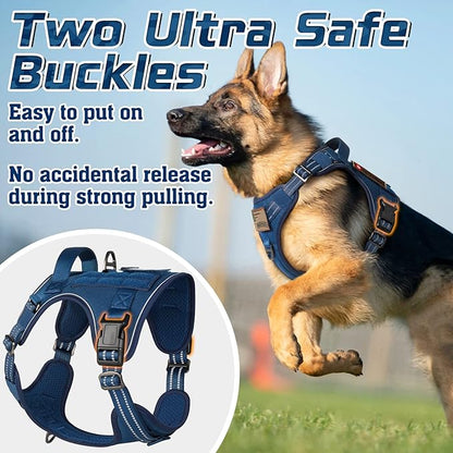 rabbitgoo Tactical Dog Harness for Large Dogs, No Pull Military Service Vest with Handle &amp; Molle, Easy Control for Training Walking, Adjustable Reflective Straps, Blue, XL