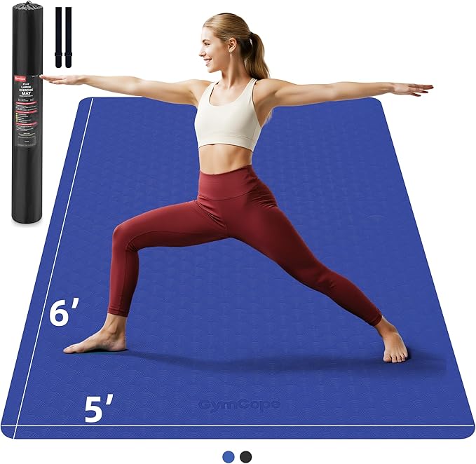 Extra Large Yoga Mat - 72"x35", 72"x48", 78"x57" - Wide TPE Exercise Mat for Home, Stretching, Couples &amp; Family Workouts - 6-12mm Thick, Non-Slip &amp; Waterproof - with Carry Bag and Straps