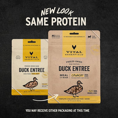Vital Essentials Freeze-Dried Raw Duck Meal or Mixer Dog Food Crunchy Mini Nibs, 5.5 oz