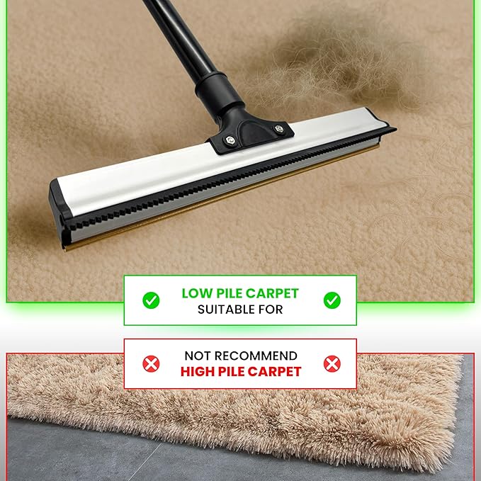 2025 Dual-Edge Carpet Rake for Pet Hair Removal &amp; Fluffing Matted Carpet – 61" Adjustable Handle, Deep Clean Dog &amp; Cat Hair Remover, Reusable Scraper for Rugs, Low Pile Carpet, Couch &amp; Stairs