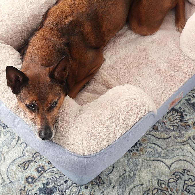 TOWN &amp; COUNTRY EVERYDAY CuddleTown Comfy Solid Bolster Sofa Pet Bed, Supportive &amp; Calming Egg Crate Foam, Non-Slip Bottom, Machine Washable Cover, Blue, Large 35"x25"x8"