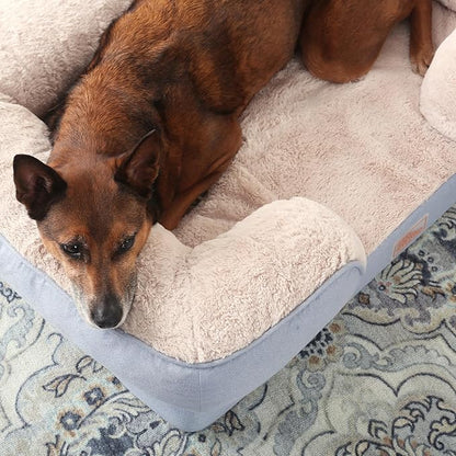 TOWN &amp; COUNTRY EVERYDAY CuddleTown Comfy Solid Bolster Sofa Pet Bed, Supportive &amp; Calming Egg Crate Foam, Non-Slip Bottom, Machine Washable Cover, Blue, Large 35"x25"x8"