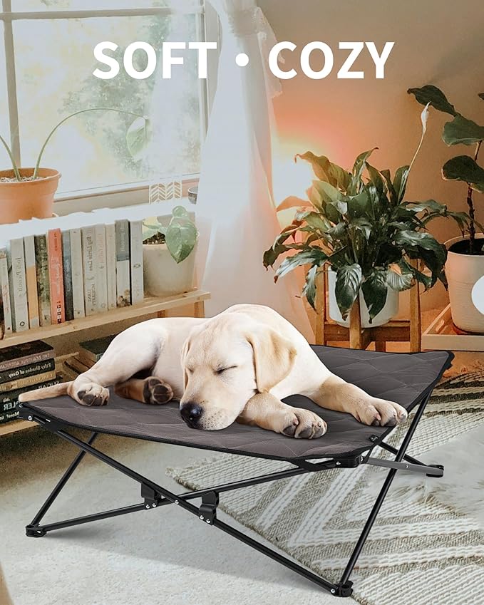 KingCamp Elevated Dog Bed for Medium Dogs, Raised Outdoor Indoor Portable Cooling Cot Lifted Pet Hammock off Ground with Washable Breathable Mesh &amp; Frame with Non Slip Foot for Camping Backyard, Black