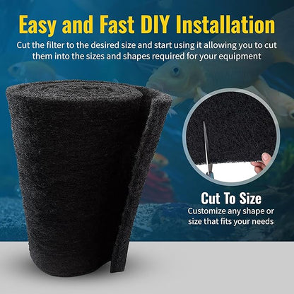 Aquarium Carbon Pad - Cut to Fit Carbon Infused Filter Pad Media for Clean &amp; Clear Fish Tank and Ponds (Carbon filter - 5/8" Thickness, 1 Pack - 10.5" x 72")