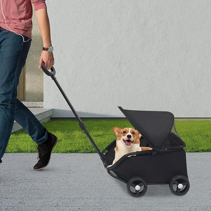 Small Dog Stroller, Pe4-Wheel Portable Dog &amp; Cat Stroller with Semi-Open Design, Foldable Pet Cart with Canopy for Small Dogs or Cats Weighing Less Than 15.43 Pounds (Black)
