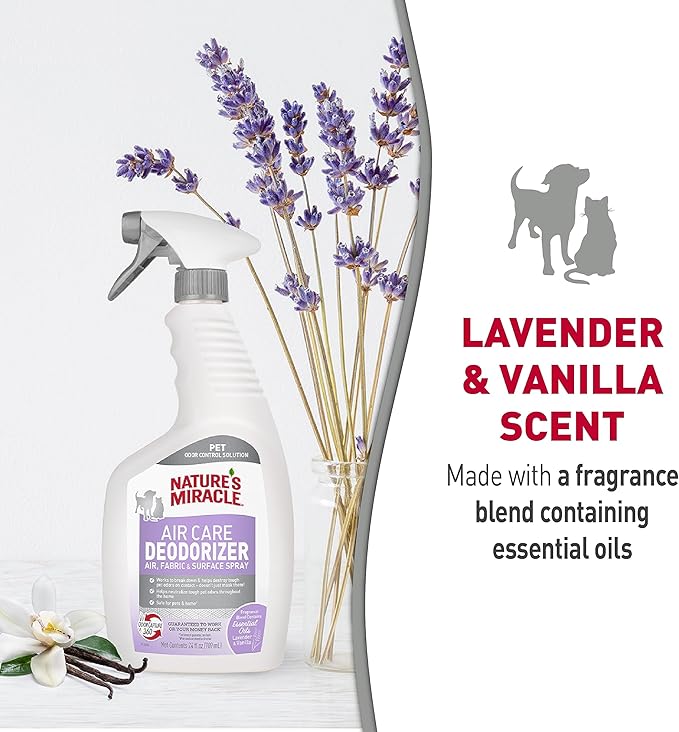 Nature’s Miracle Air Care Deodorizer Air, Fabric and Surface Spray Lavender &amp; Vanilla Scent, 24 Ounces, Pet Odor Eliminator