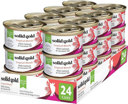 Solid Gold Wet Cat Food Pate in Coconut Oil - Healthy Canned Cat Food Pate w/Real Salmon, Omega Fatty Acids, Vitamins &amp; Minerals - Grain Free &amp; Gluten Free Canned Meals for Cats &amp; Kittens - 24ct/3oz