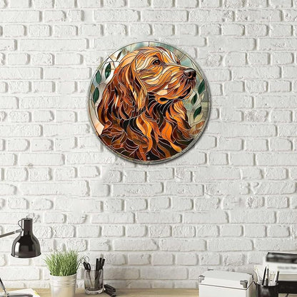 Lygond Metal Sign Tin Sign Circular Stained Glass Dog Outhouse Wall Decor For Pet 8×8 Inches