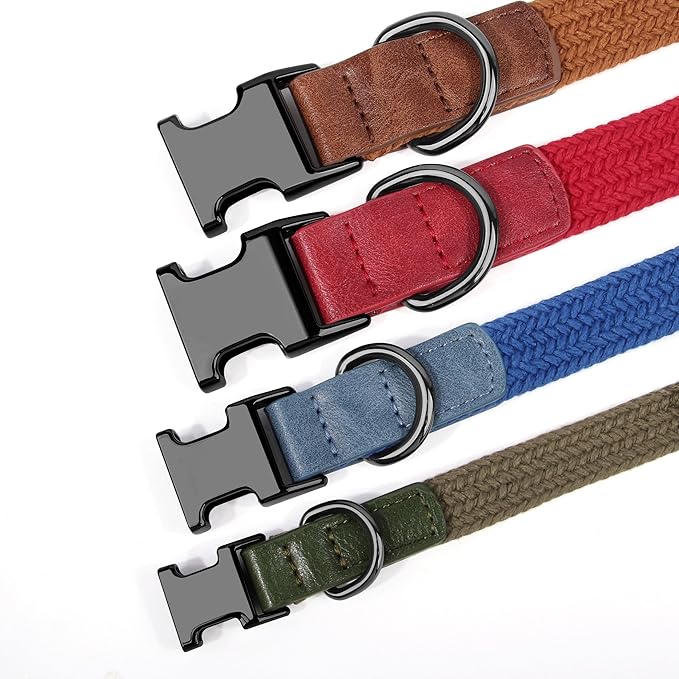 PET ARTIST Soft Cotton Dog Collars for Medium Dogs in Tranquil Blue, Simple Dog Collar with Quick Release Metal Buckle &amp; D Ring, M Size (13-21")