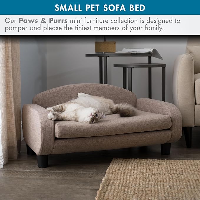 Paws &amp; Purrs Cat Sofa Bed, Pet Couch for Indoor Cats Elevated Cat Beds with Removable Washable Mattress Cover for Kitten, Puppy or Small Animal- 31.5" Wide, Sand