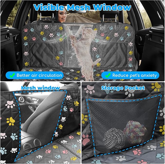 URPOWER Back Seat Extender for Dogs - Hard Bottom Dog Car Seat Cover Holds 400 lbs, Waterproof Dog Hammock Dogs Bed for Cars, SUVs &amp; Small Trucks, Pet Backseat Protector with Mesh Window &amp; Large Space