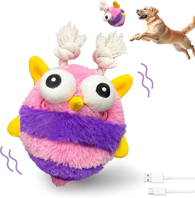 Moving Dog Toys – Rechargeable Interactive Dog Squeaky Toy with Motion-Activated Ball, Music, Recording &amp; Silent Modes – Self-Play Toy for Small, Medium &amp; Large Breeds (Bee)