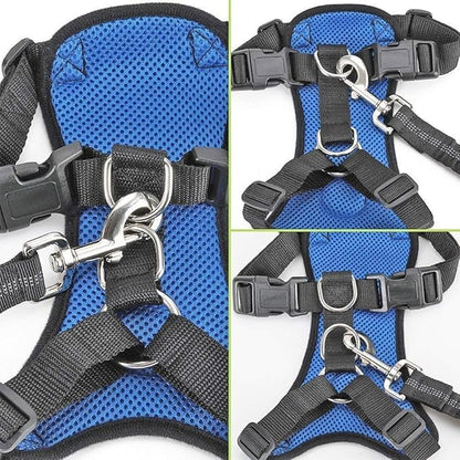 SlowTon Dog Seat Belt Harness for Car, Dog Car Harness Adjustable Mesh Breathable &amp; Dog Seatbelt Safety Tether with Elastic Bungee for Small Medium Large Pets(Blue, Single Clip, XS)