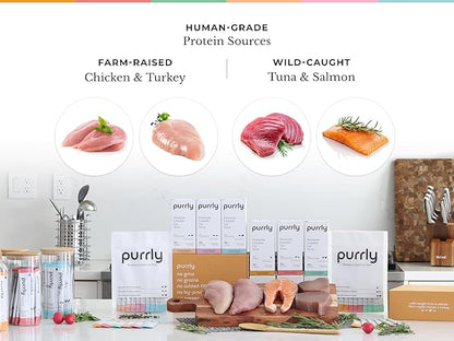 Purrly Lickable Cat Treat Healthy Human-Grade Tuna &amp; Turkey with L-Lysine &amp; Astaxanthin for Immunity (30 Count) Soft Healthy Low Calorie Hydrating Interactive Snack