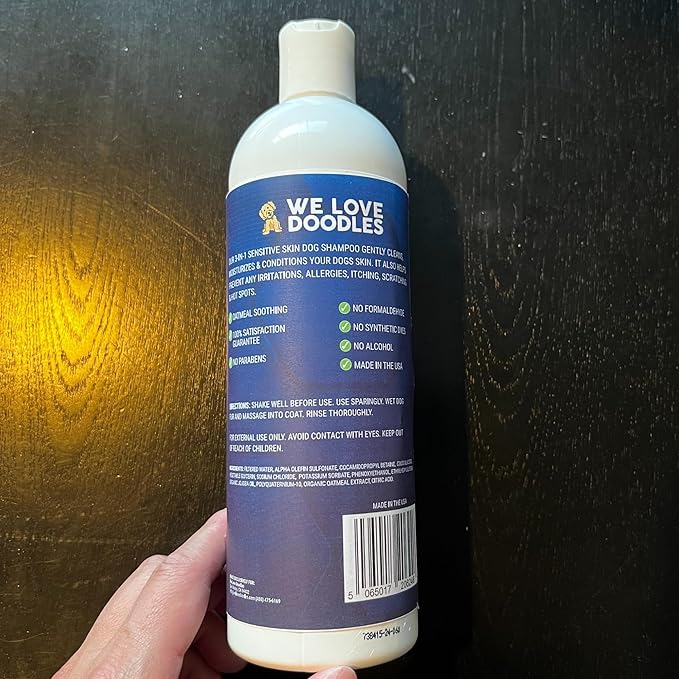 Premium 3-in-1 Sensitive Skin Dog Shampoo, Great for Allergies, Itching, Scratching, Anti-Itch Shampoo for Dogs with Oatmeal &amp; Aloe, Made in USA, Natural Ingredients, 16 oz [We Love Doodles]