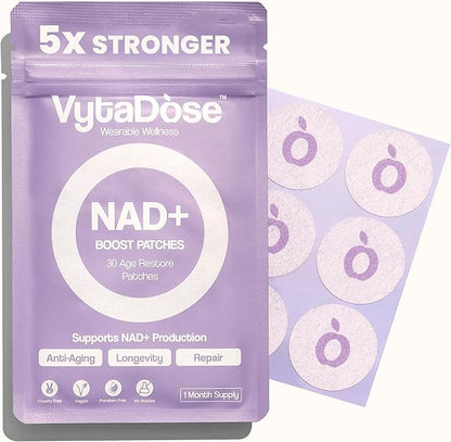 NAD+ Boost Patches | Anti-Aging and Wellness Support | 5x Stronger Formula | NMNH, Resveratrol, Hyaluronic Acid, Vitamin C, &amp; Coq10 l Premium 8-Hour Time-Release Patch for Enhanced Absorption