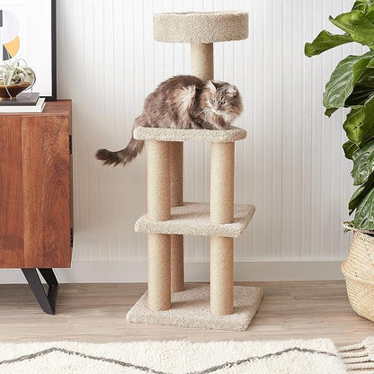 Amazon Basics Cat Tree - Indoor Cat &amp; Kittens Multi-Level Climbing Activity Tower with Scratching Posts, Large (45.9"H) - Beige