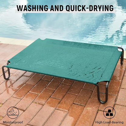 pettycare Elevated Outdoor Dog Bed - Dog Cots beds for Medium Dogs, Waterproof Raised Dog Bed Easy to Assemble, Cooling Elevated Dog Bed with Teslin Mesh, Durable, Non Slip, Up to 40 lbs,Green