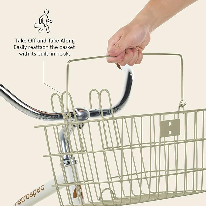 Retrospec Apollo-Lite Lift-Off Bike Basket - Detachable Steel Handlebar Basket with Carrying Handle for Commuting, Shopping &amp; Beach Trips - 14.5in x 9.5in Weather-Resistant Biking Gear