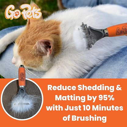 GoPets 2-Sided Dematting &amp; Deshedding Comb for Dogs &amp; Cats, Versatile Undercoat Detangler Brush for Shedding, Matted Hair &amp; Fur Remover Tool, Stress-Free Pet Grooming Rake with Ergonomic Handle