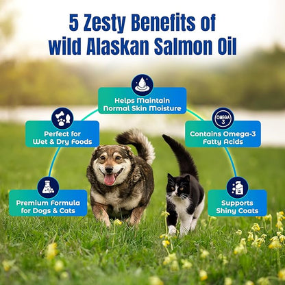 Life Line Pet Nutrition Wild Alaskan Fish Oil Omega-3 Supplement for Skin &amp; Coat – Supports Brain, Eye &amp; Heart Health in Dogs &amp; Cats, 16.5oz