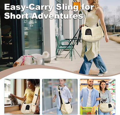 Cat Sling, Dog Carrier Sling for Kitten and Puppy up to 8.8 lbs, Breathable Cats Carrier Pouch Pet Purse with Soft Mat, Hands-Free Pet Carrier with Safety Harness and Pockets for Travel, Yellow