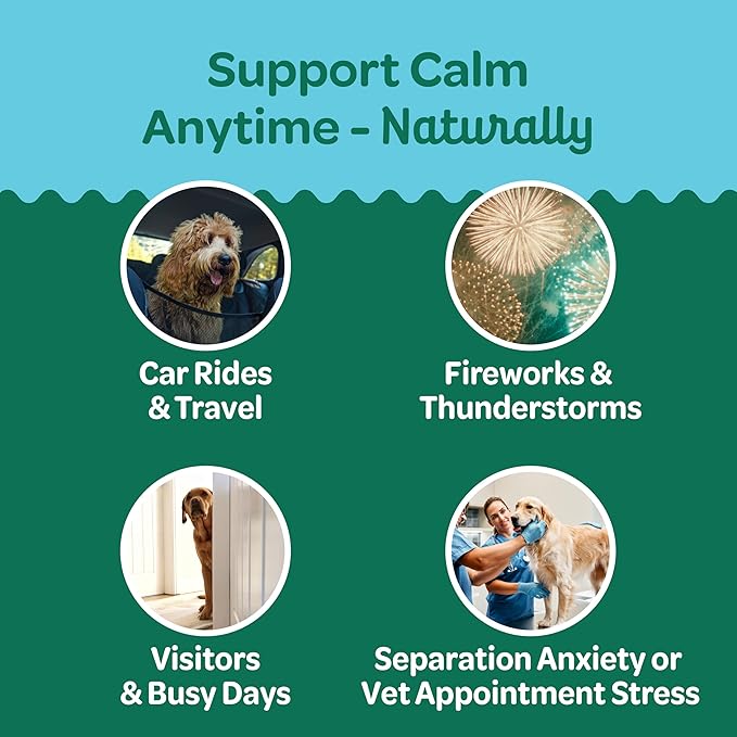 Wholesome Pride Calming Supplement for Dogs - 90 Soft Chews - Natural Anxiety Relief, Separation &amp; Noise Stress Support with Herbal Ingredients, No Melatonin, Non-Drowsy