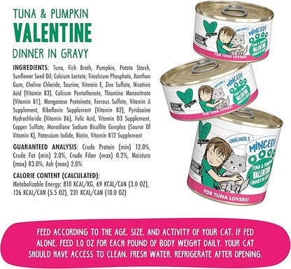 Weruva BFF Minced Natural Wet Cat Food, Tuna and Pumpkin Valentine in Gravy, 5.5oz Can, Pack of 24