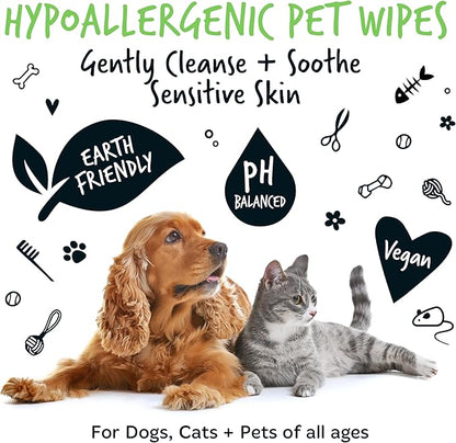 Dog Wipes, 100% Plastic Free Biodegradable pet Wipes for Full Body, Eye Wipes, Ear Wipes, Bum &amp; Paws. 110 Sensitive Dog Grooming Wipes for Dogs, Puppy &amp; cat Grooming (Fragrance Free)