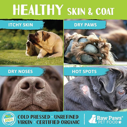Raw Paws Virgin Organic Coconut Oil for Dogs &amp; Cats, 8-oz - Treatment for Itchy Skin, Dry Nose, Paws - Hot Spot Lotion for Dogs - Natural Hairball Remedy for Cats