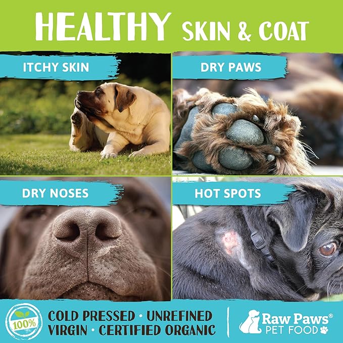 Raw Paws Virgin Organic Coconut Oil for Dogs &amp; Cats, 16-oz - Treatment for Itchy Skin, Dry Nose, Paws - Hot Spot Lotion - Natural Hairball Remedy for Cats